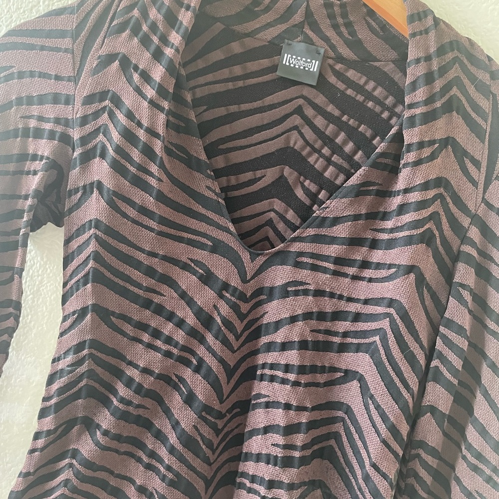 Wolford Black & Brown Tiger Stripe Long Sleeve Thong Bodysuit/ small - Picture 5 of 16
